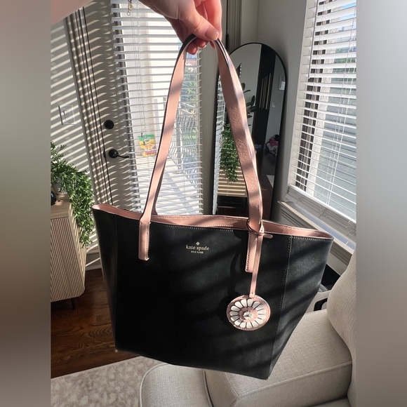 Kate Spade Leather Black Tote with Pink Accents - Picture 1 of 8